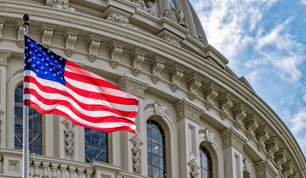 American Flag Over Capitol Building. Energy Act of 2020.